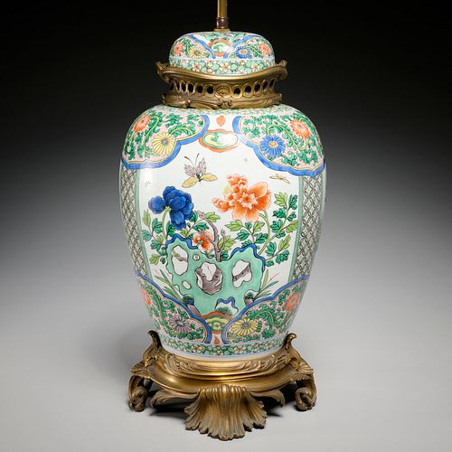 Chinese ormolu mounted famille verte lidded jar