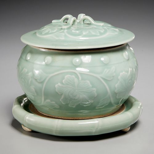 Korean celadon bowl, cover and underplate