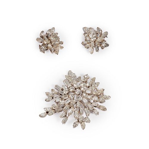 18k white gold & diamond brooch, earrings