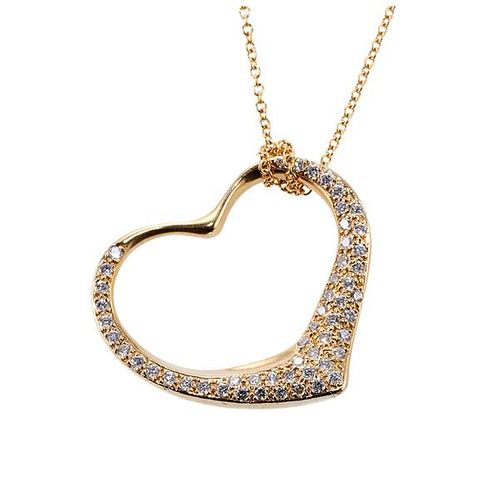 Tiffany &amp; Co Peretti Open Heart 18k Gold Diamond Pendant Necklace