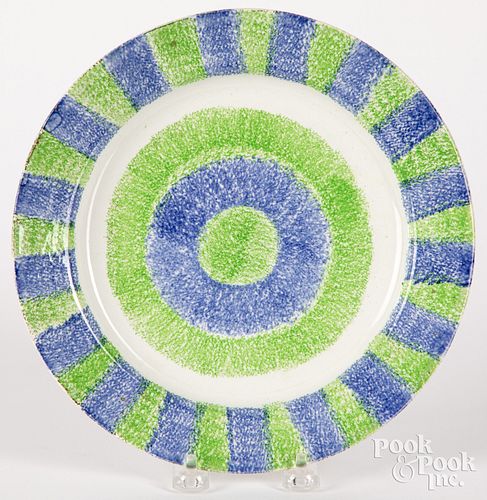 Green and blue rainbow spatter plate