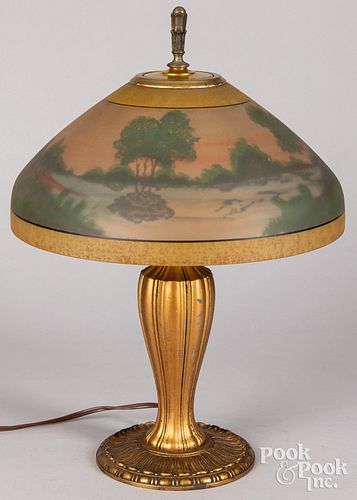 Patinated metal table lamp