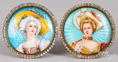 Pair of French enamel portrait miniatures