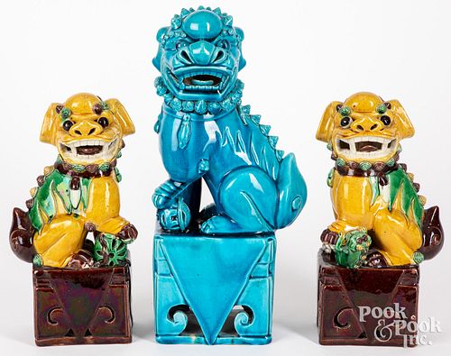 Three Chinese porcelain foo lions