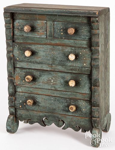 Miniature painted pine chest of drawers