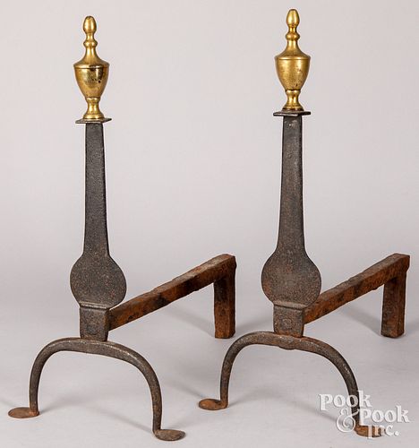 Pair of Federal knife blade andirons, 18th c.