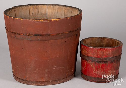Two red painted buckets, late 19th c.