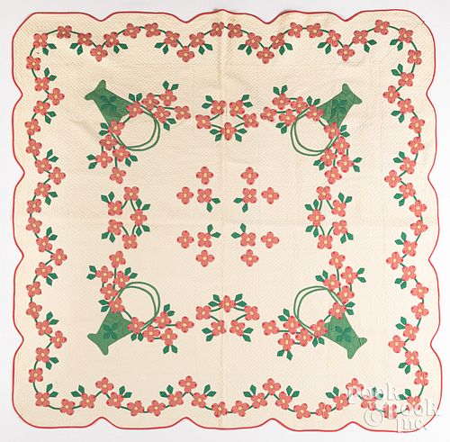 Appliqué potted flower quilt, early 20th c.