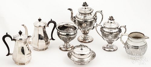 Silver plate and a silver lustre pitcher