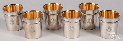 Six French Mon Odiot silver cups