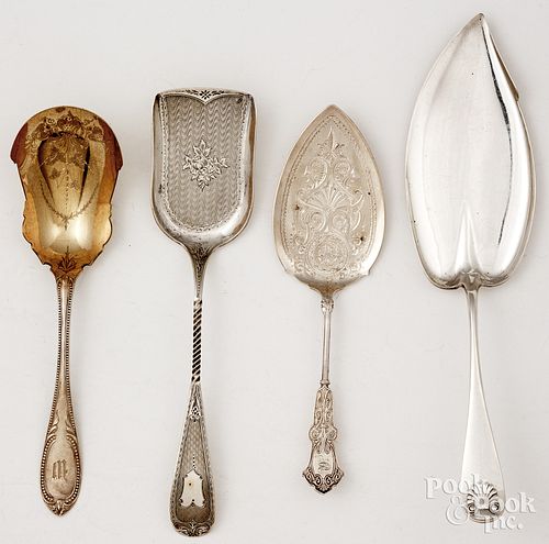 Four sterling and coin silver serving utensils