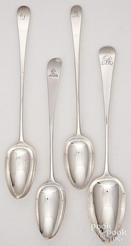 Four Georgian silver stuffing spoons