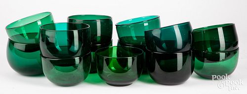 Group of emerald glass bowls
