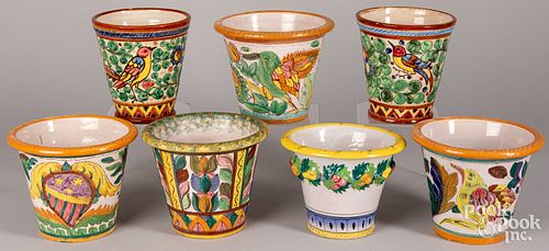 Seven Italian pottery flower pots, 20th c.