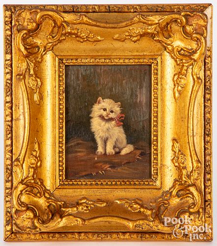 Oil on wood panel of a cat, 19th/20th c.