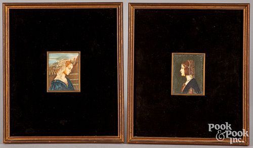 Pair of miniature oil portraits, 19th c.