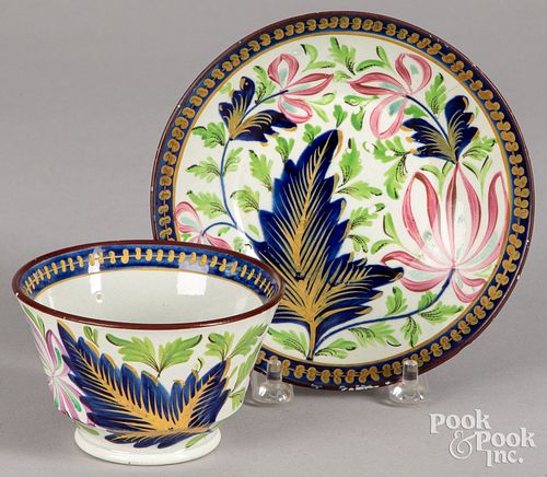 Gaudy Dutch Leaf pattern cup and saucer