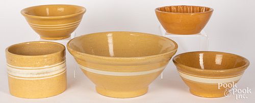 Five pieces of yellowware, 19th c.
