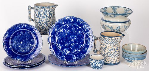 Collection of blue and white spongeware, 19th c.