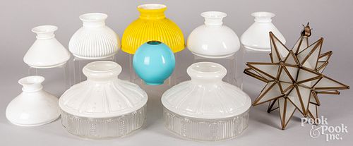 Collection of glass lamp shades, hanging light