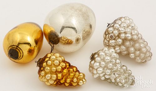 Five Kugel glass Christmas ornaments