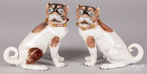 Pair of Carl Thieme Saxony Dresden porcelain pugs