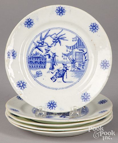 Five hard paste porcelain plates, 19th c.