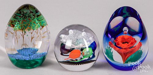 Three Caithness art glass paperweights