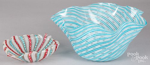 Two Murano glass ribbon laticino bowls, 20th c.