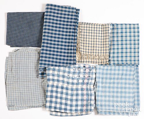 Group of blue and white checked fabric
