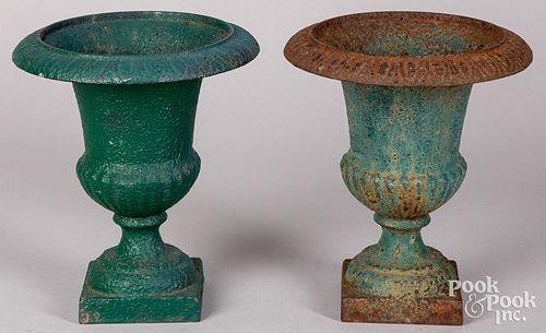 Pair cast iron flower urns, ca. 1900