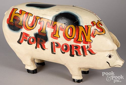 Carved and painted figural advertising pig