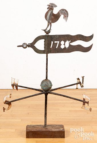 Sheet iron and sheet copper rooster weathervane