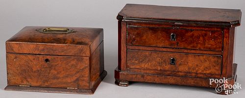 Two burlwood dresser boxes, 19th c.