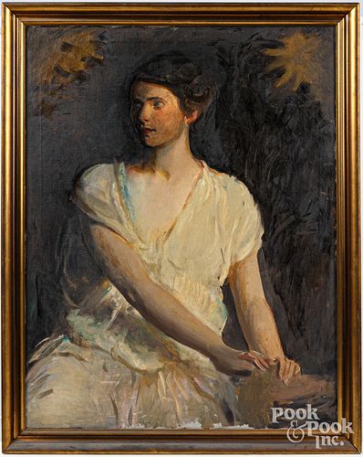Oil on canvas portrait of a young woman