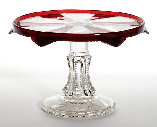 STIPPLED BAR - RUBY-STAINED SALVER / CAKE STAND