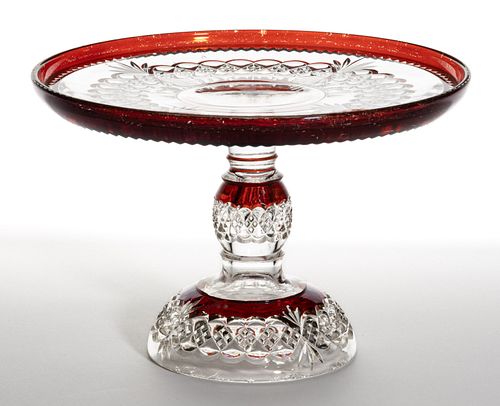 TARENTUM'S ATLANTA (OMN) / ROYAL CRYSTAL - RUBY-STAINED SALVER / CAKE STAND