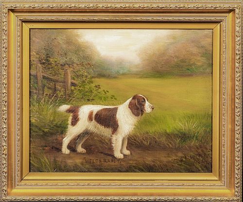  PORTRAIT OF WELSH RANDY AND WISH SPRINGER SPANIEL OIL PAINTING