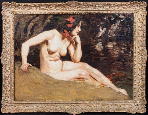  PORTRAIT OF A NUDE LADY IN A WOODLAND OIL PAINTING