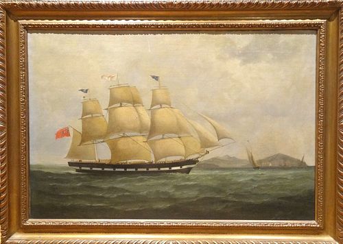STUDY OF A BRITISH NAVAL SHIP OIL PAINTING