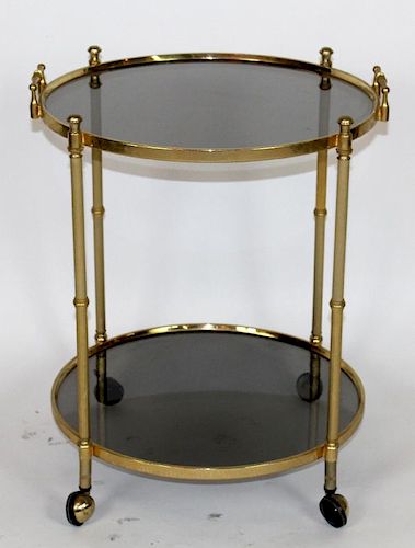 Mid-century rolling brass & glass bar cart