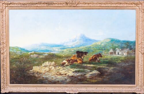  CATTLE RESTING SNOWDONIA LANDSCAPE OIL PAINTING