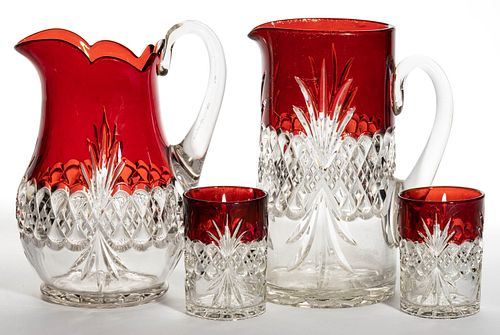 TARENTUM'S ATLANTA (OMN) / ROYAL CRYSTAL - RUBY-STAINED DRINKING ARTICLES, LOT OF FOUR
