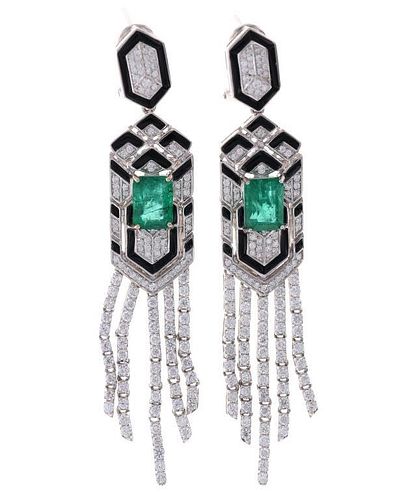 Luxury Emerald Onyx & VS2 Diamond 18k Earrings