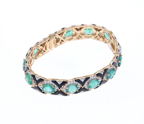Emerald & Onyx Diamond 18k Gold Bracelet