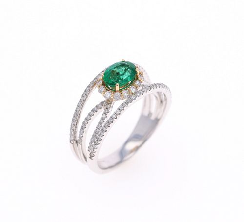 Emerald VS2 Diamond & 18k Two Tone Gold Ring