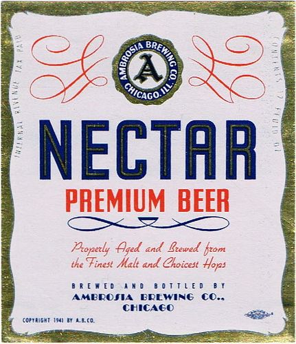 1946 Nectar Premium Beer 12oz IL8-22v1 Label Chicago Illinois