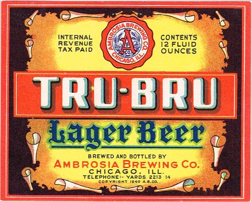 1940 Tru Blu Lager Beer 12oz IL9-10 Label Chicago Illinois
