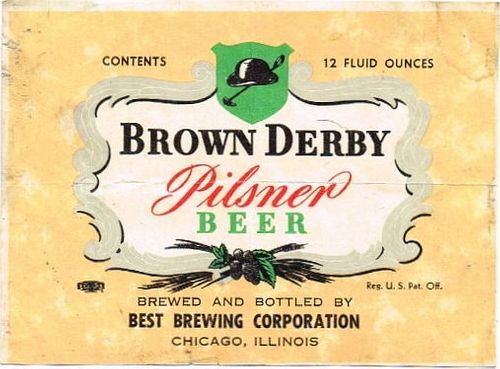 1950 Brown Derby Pilsner Beer 12oz Label Chicago Illinois