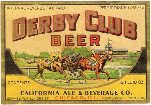 1933 Derby Club Beer 12oz IL58-07 Label Chicago Illinois